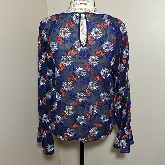 Ella Moss Floral Embroidered Long-Sleeve Sheer Blouse S - Picture 3 of 7